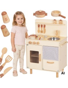 TOOKY TOY wooden beige kitchen for children - 10-piece set