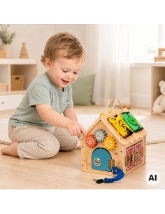 Drewniany domek manipulacyjny TOOKY TOY - zabawka z zamkami 2