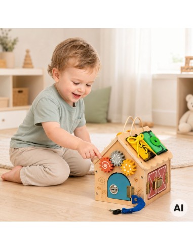 TOOKY TOY wooden manipulative house - toy with locks