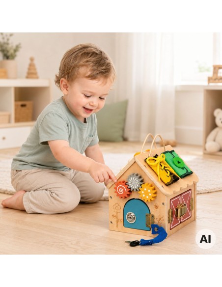 TOOKY TOY wooden manipulative house - toy with locks