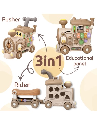 WOOPIE Interactive 3-in-1 Train Ride-on Educational Pusher for Children