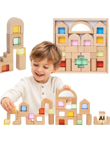 VIGA Wooden Blocks with Colored Windows 32 pcs.