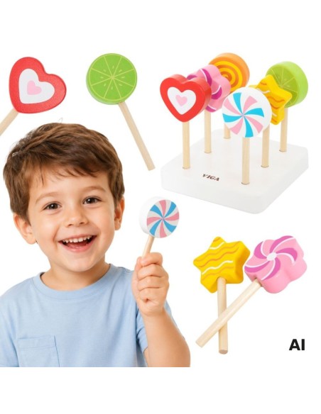 VIGA Holz-Lutschstäbchen mit Sockel 6 Stk. für Kinder 18m+