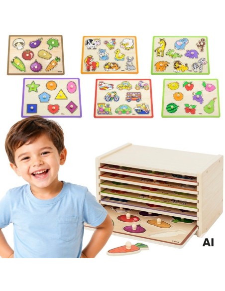 VIGA wooden puzzle with handles - set with shelf 18m+