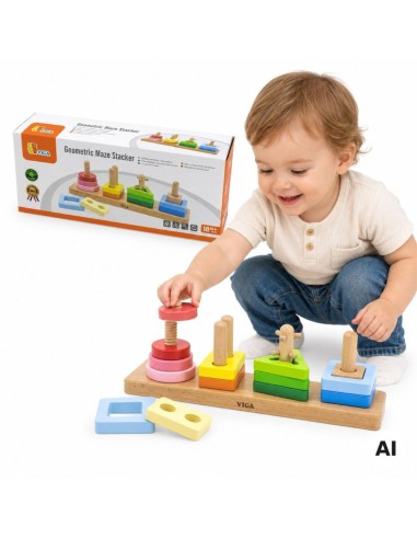 VIGA Drewniany Geometryczny Sorter Labirynt - Zabawka Edukacyjna