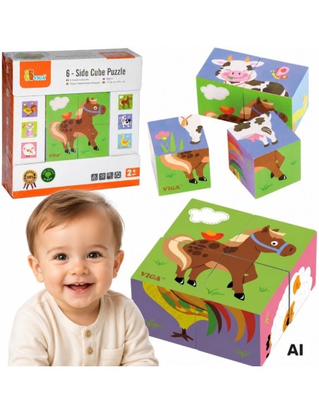VIGA Wooden Farm Puzzle - 4 Educational Blocks