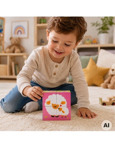 VIGA Wooden Farm Puzzle - 4 Educational Blocks