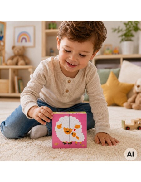 VIGA Wooden Farm Puzzle - 4 Educational Blocks