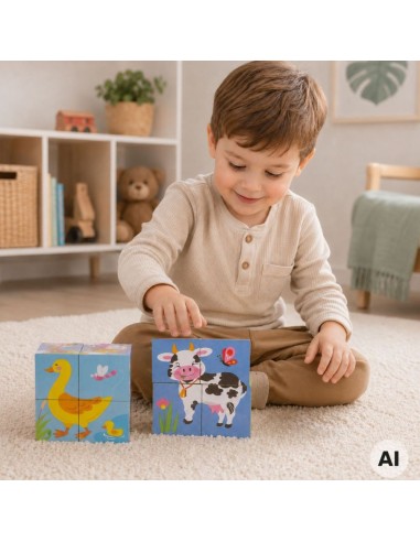 VIGA Wooden Farm Puzzle - 4 Educational Blocks