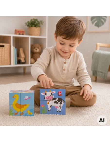 VIGA Wooden Farm Puzzle - 4 Educational Blocks