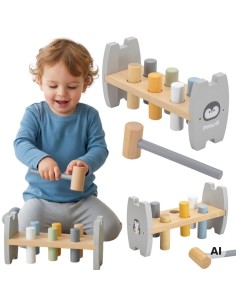 Wooden colorful Viga punch - educational toy with a hammer and eco