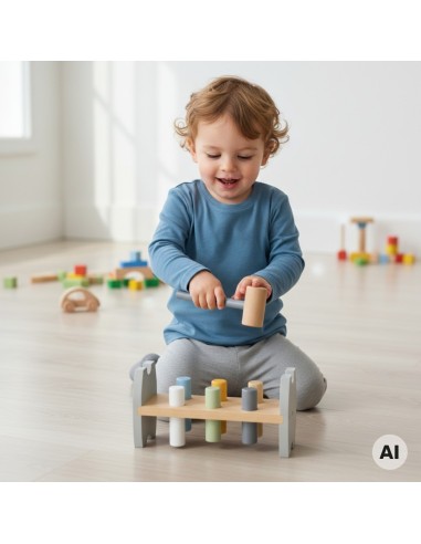 Wooden colorful Viga punch - educational toy with a hammer and eco
