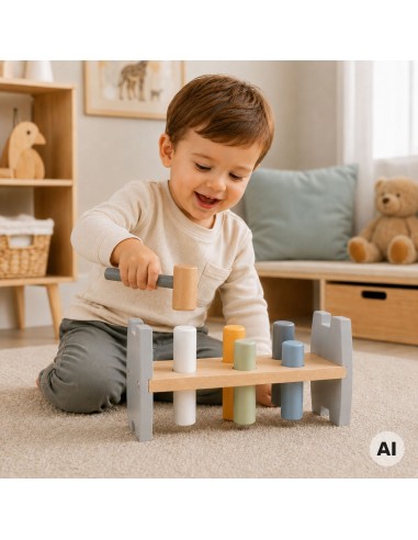 Wooden colorful Viga punch - educational toy with a hammer and eco