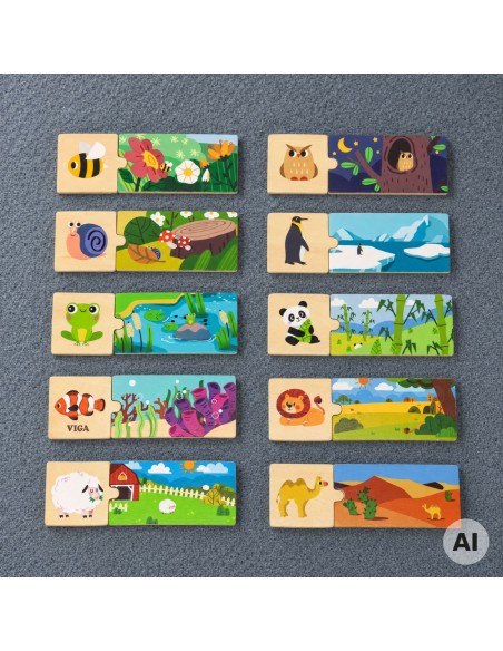 VIGA Puzzle Logiczne ze Zwierzętami - Edukacyjna Układanka dla Dzieci