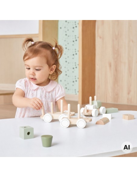 VIGA PolarB Green Train with Carriages - Blocks for Children