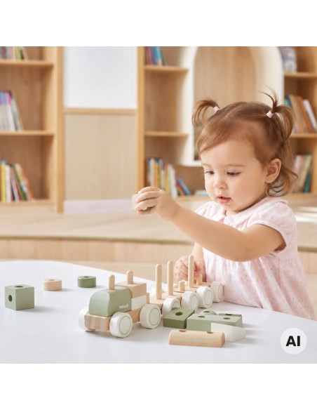 VIGA PolarB Green Train with Carriages - Blocks for Children