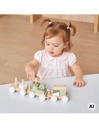 VIGA PolarB Green Train with Carriages - Blocks for Children