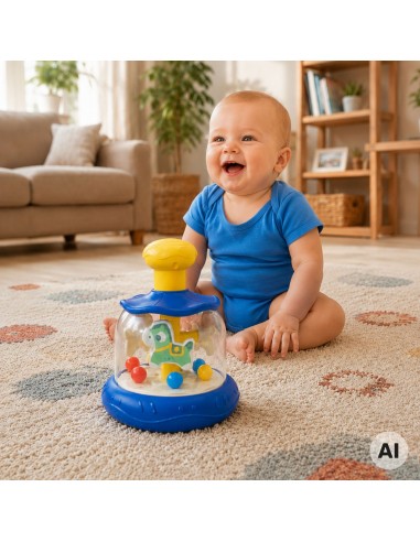 WOOPIE BABY Colorful Horses Blue Spinning Top Carousel with Balls