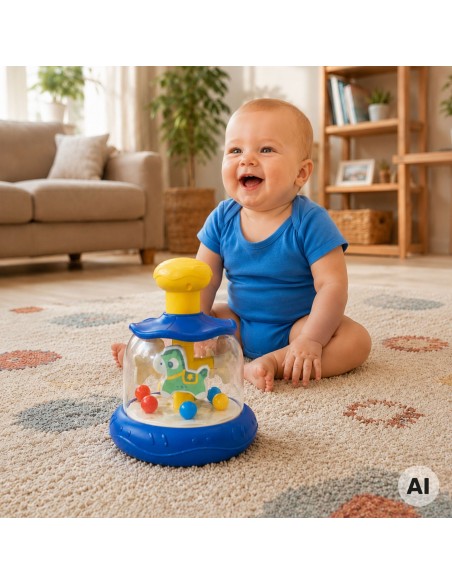 WOOPIE BABY Colorful Horses Blue Spinning Top Carousel with Balls