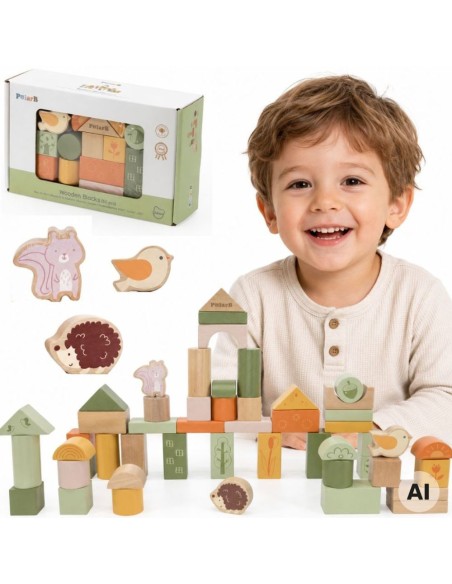 VIGA PolarB Montessori Wooden Blocks - Animals 50 pcs.