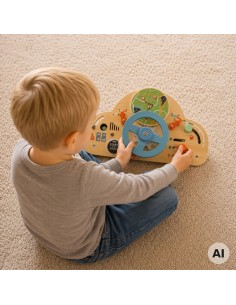 Tooky Toy Car Control Panel - Wooden Steering Wheel 2