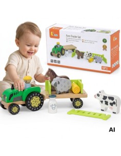 VIGA Wooden Tractor with Animals - Farm and Homestead