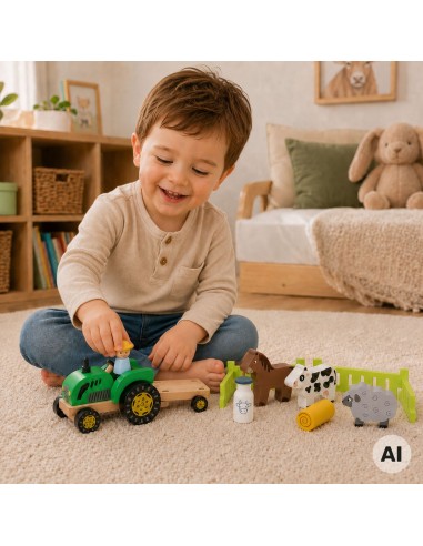 VIGA Wooden Tractor with Animals - Farm and Homestead