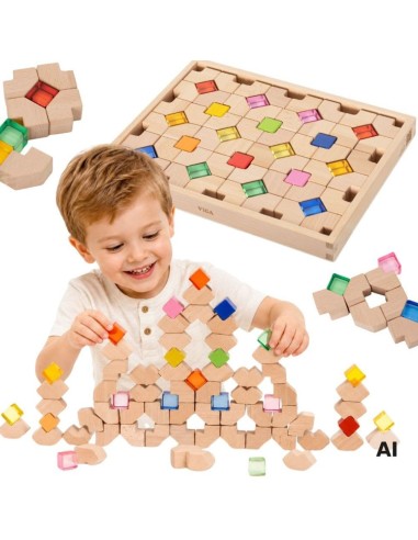 VIGA Wooden Acrylic Light Blocks 66 pcs.