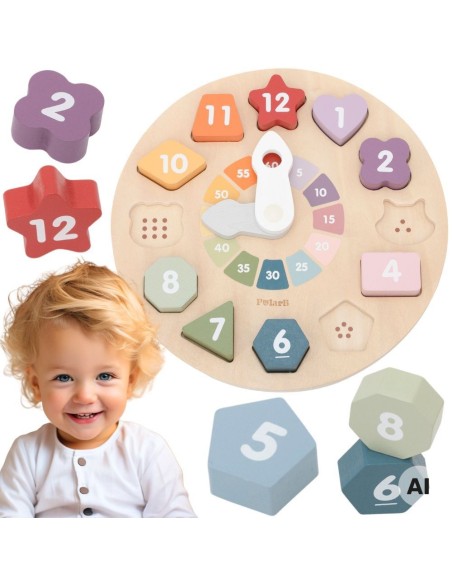 Viga Drewniany Zegar Edukacyjny Sorter Kształtów