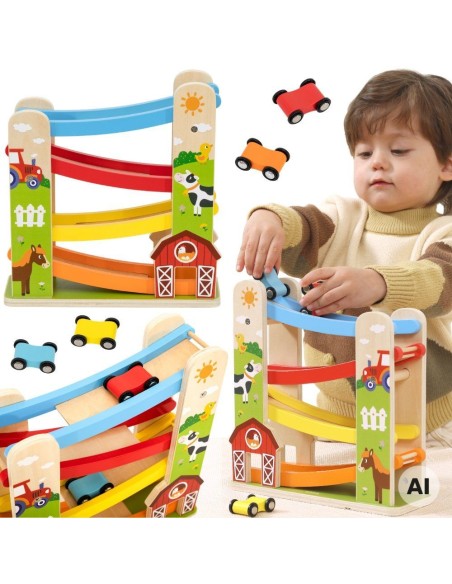 Wooden Downhill Track Cars Farm Viga - Gift for Children 18m+