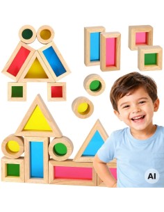 Holz-Spiegelklötze Tooky Toy – Farbige Bildung und Entwicklung der Sinne