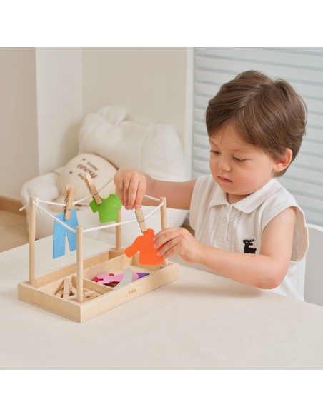 Medinis skalbinių komplektas džiovyklei Montessori drabužiams VIGA
