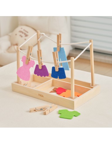 Drewniany Zestaw do Prania Suszarka Ubranka Montessori VIGA