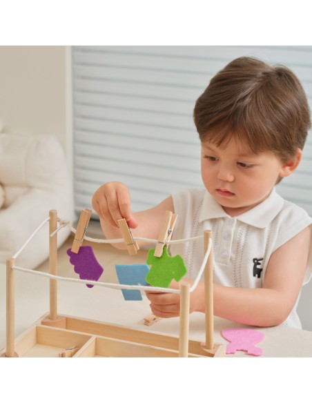 Drewniany Zestaw do Prania Suszarka Ubranka Montessori VIGA