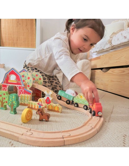 TOOKY TOY Wooden Farm Train - Set of 48 pieces