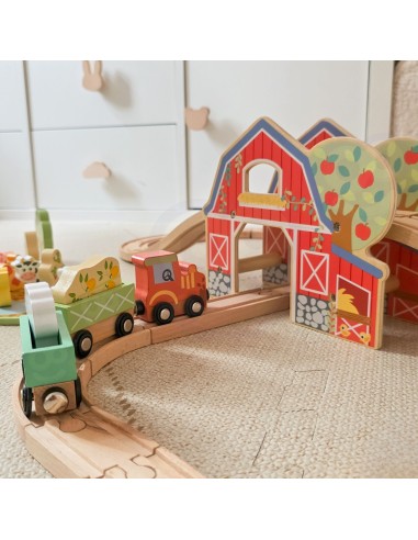 TOOKY TOY Wooden Farm Train - Set of 48 pieces