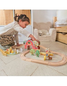 TOOKY TOY Wooden Farm Train - Set of 48 pieces 2