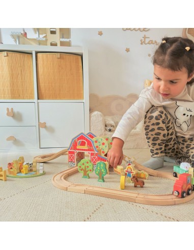 TOOKY TOY Wooden Farm Train - Set of 48 pieces
