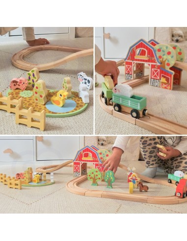 TOOKY TOY Wooden Farm Train - Set of 48 pieces