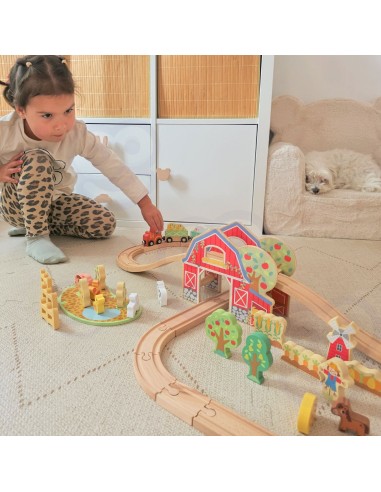 TOOKY TOY Wooden Farm Train - Set of 48 pieces