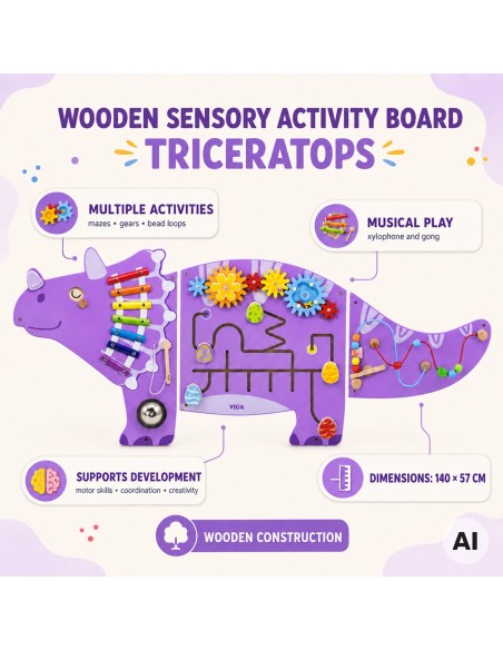 Wooden Triceratops VIGA Sensory Board - Educational Toy