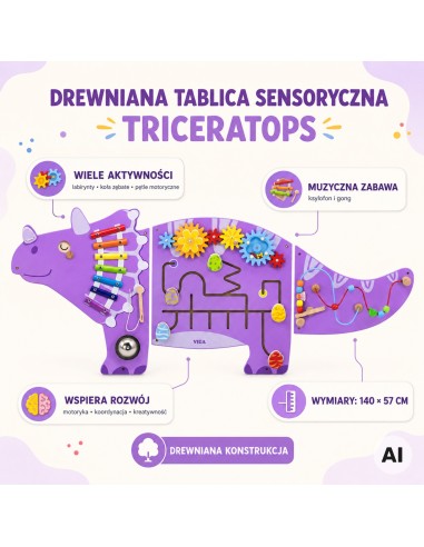 Wooden Triceratops VIGA Sensory Board - Educational Toy