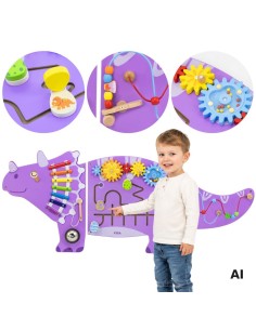 Wooden Triceratops VIGA Sensory Board - Educational Toy