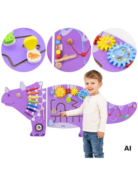 Wooden Triceratops VIGA Sensory Board - Educational Toy