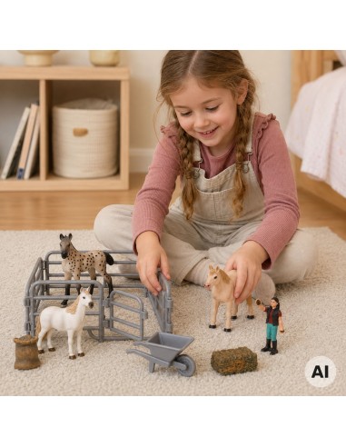 Woopie Farm Figure Set 11 Pieces - Animals, Wheelbarrow and Fence
