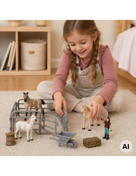 Woopie Farm Figure Set 11 Pieces - Animals, Wheelbarrow and Fence