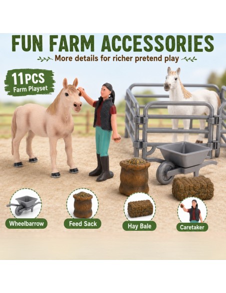 Woopie Farm Figure Set 11 Pieces - Animals, Wheelbarrow and Fence