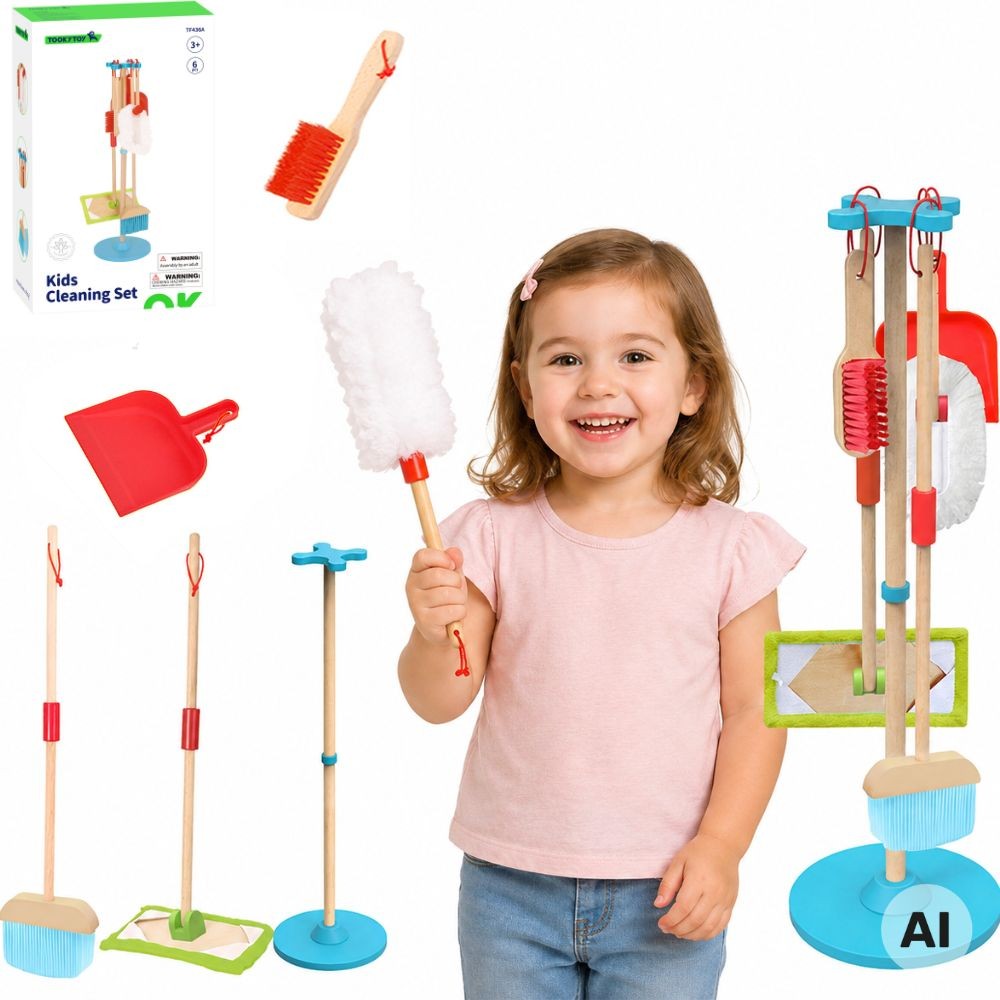 cleaning mäng lapsele TF436A – TOOKY mänguasi puidust Cleaning komplekt lastele 6 tk. lastele – arendav mäng lapsele