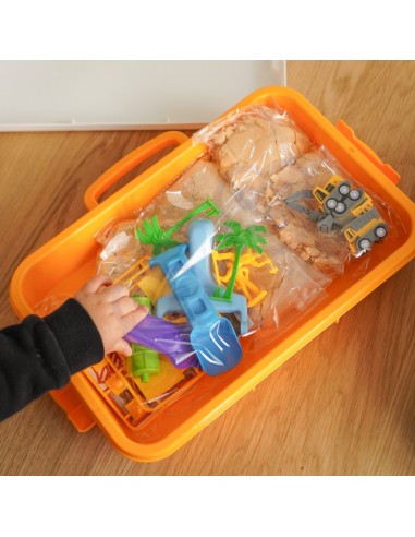 WOOPIE kinetinis smėlis 1,5 kg XXL statybvietės rinkinys su transporto priemonėmis