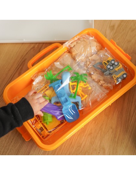 WOOPIE kinetinis smėlis 1,5 kg XXL statybvietės rinkinys su transporto priemonėmis